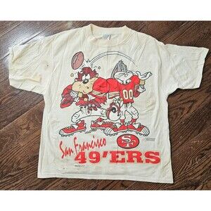 Vintage 1993 San Francisco 49ERS Looney Tunes Single Stitch Tshirt Taz Bugs Rare